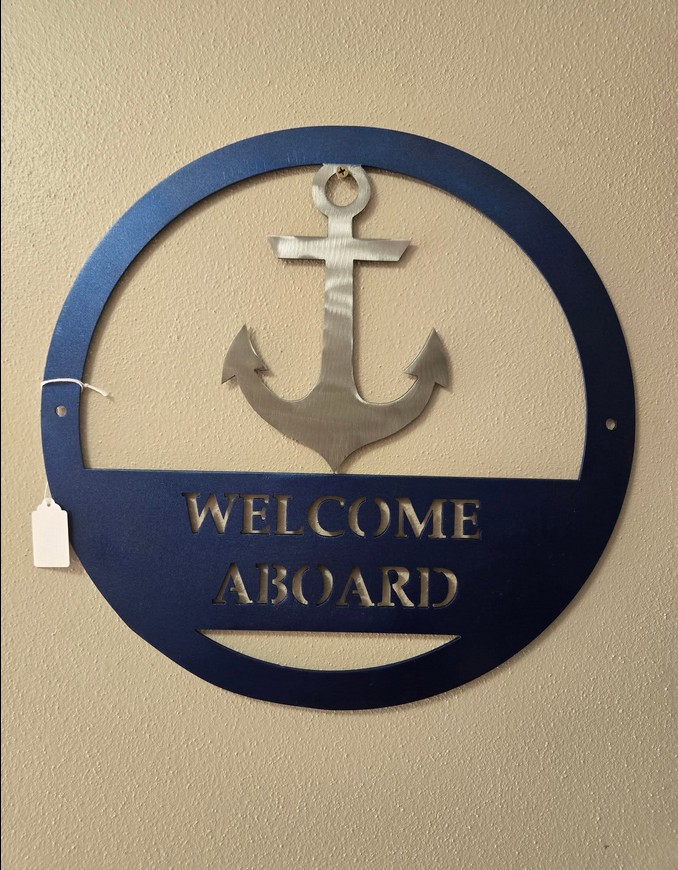 Welcome aboard anchor sign cut from metal